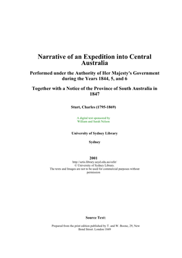 Narrative of an Expedition Into Central Australia Performed Under the Authority of Her Majesty's Government During the Years 1844, 5, and 6