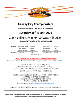 Galway City Championships Saturday 16Th March 2019 Clarin College