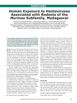 Human Exposure to Hantaviruses Associated with Rodents of The