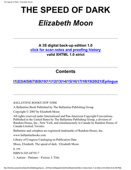 The Speed of Dark - Elizabeth Moon the SPEED of DARK Elizabeth Moon