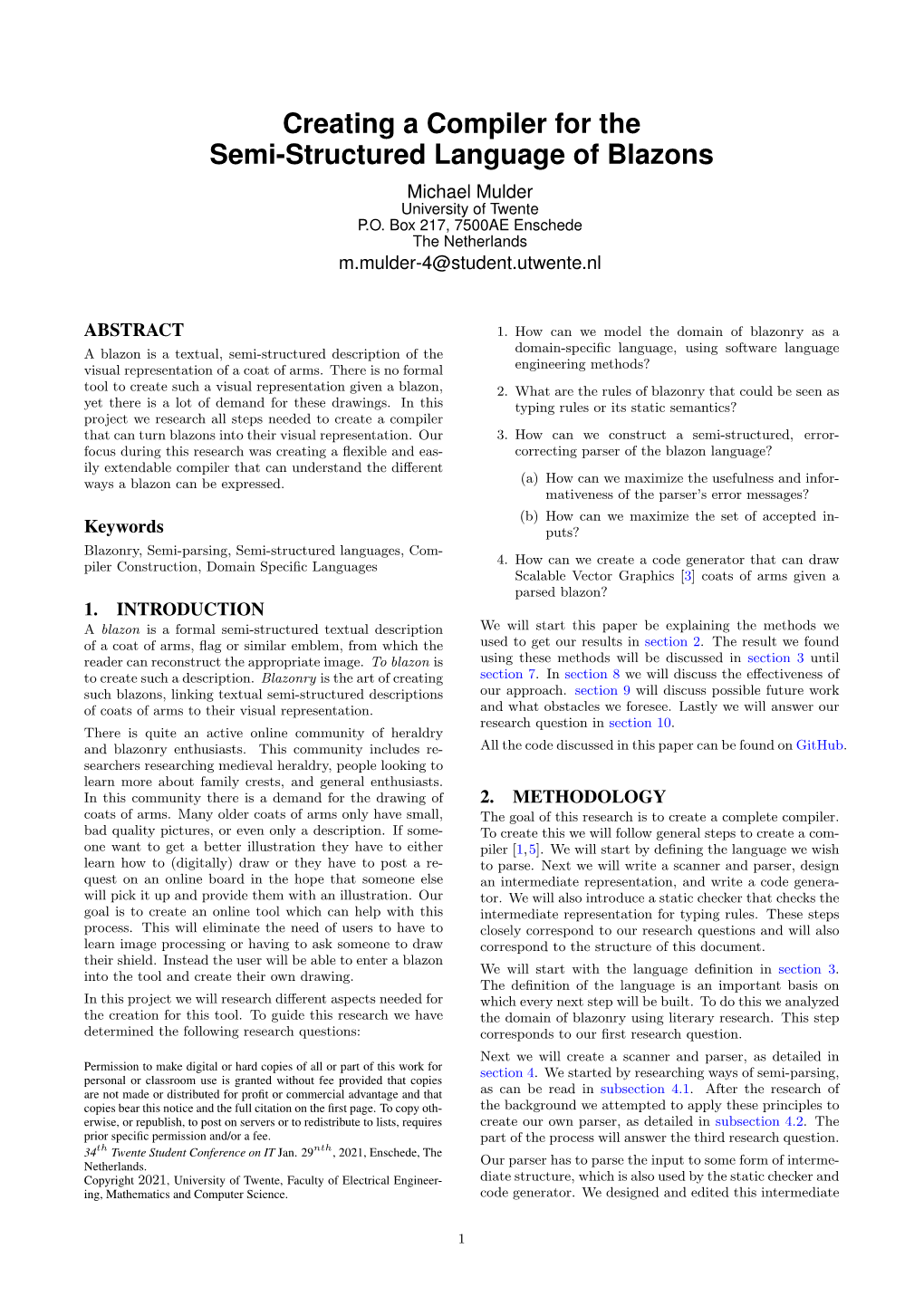 Creating a Compiler for the Semi-Structured Language of Blazons Michael Mulder University of Twente P.O