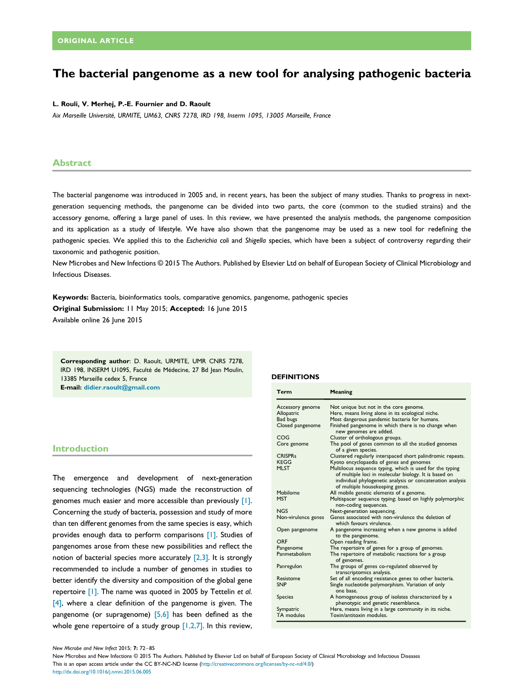 The Bacterial Pangenome As a New Tool for Analysing Pathogenic Bacteria