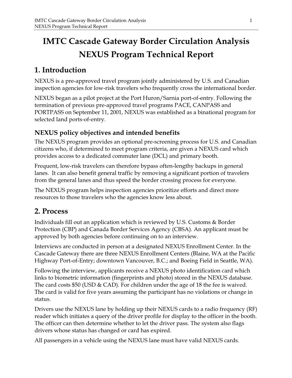 2008 Cascade Gateway Border Circulation Analysis NEXUS