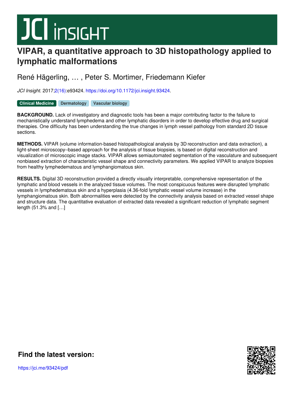 VIPAR, a Quantitative Approach to 3D Histopathology Applied to Lymphatic Malformations