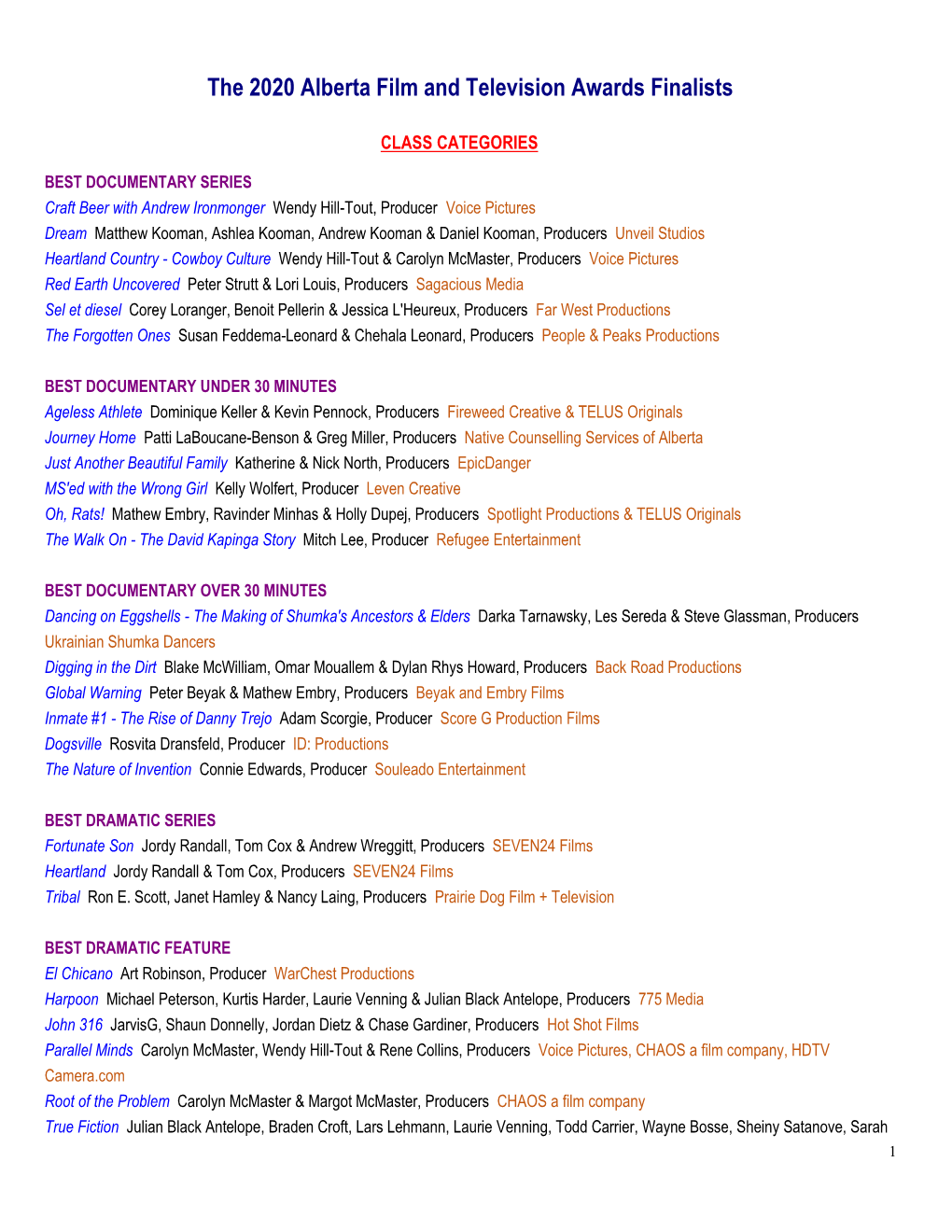 2020 Rosie Finalists Printable Copy