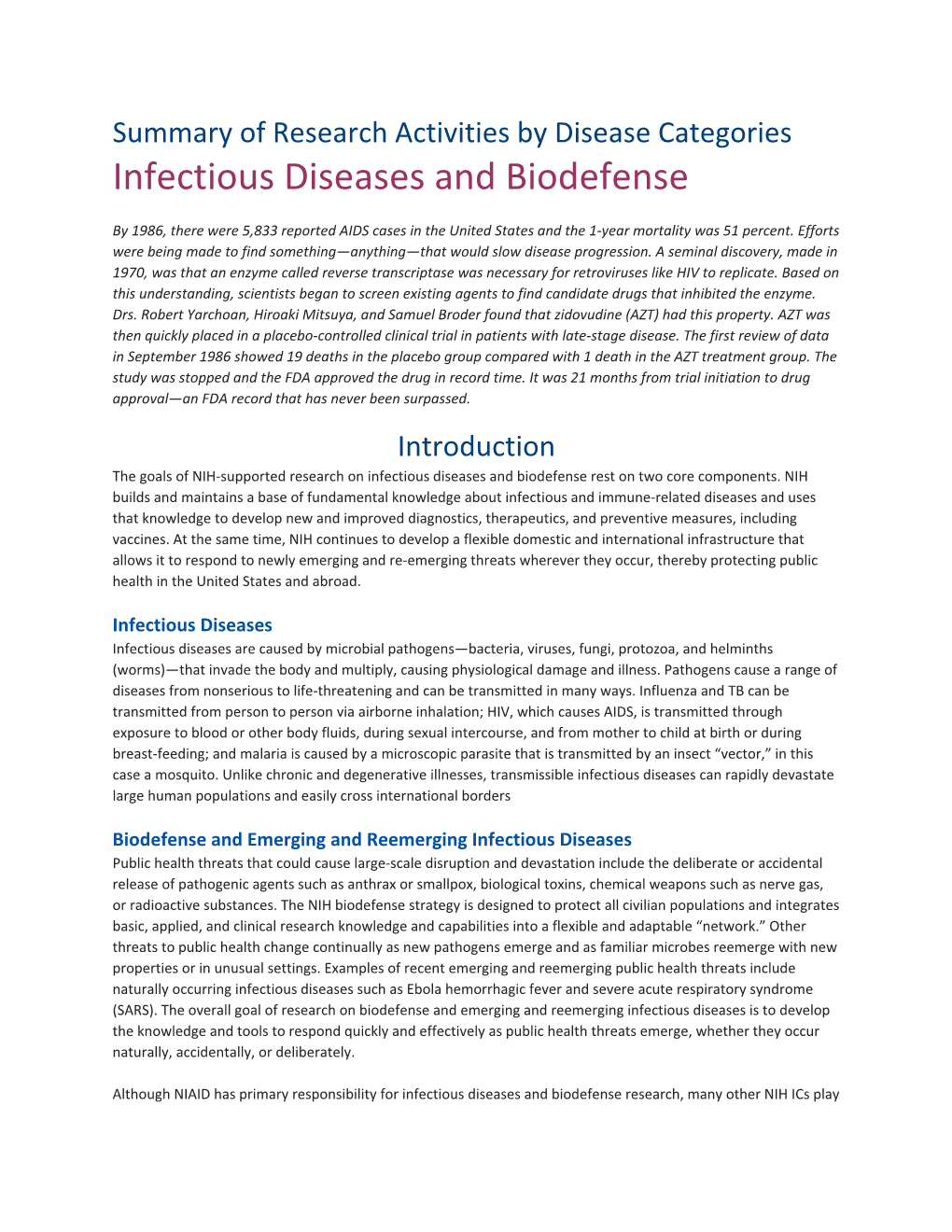 Infectious Diseases and Biodefense