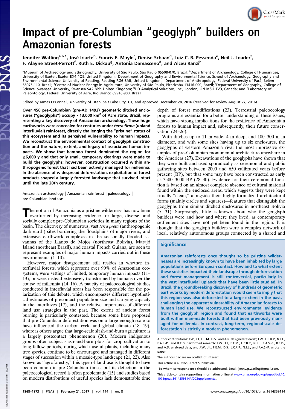 Impact of Pre-Columbian “Geoglyph” Builders on Amazonian Forests