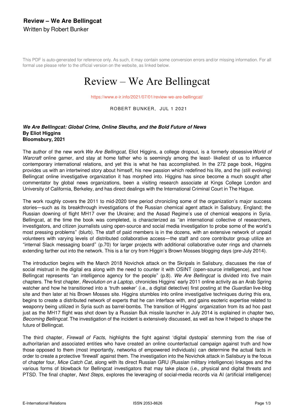 Review – We Are Bellingcat Written by Robert Bunker