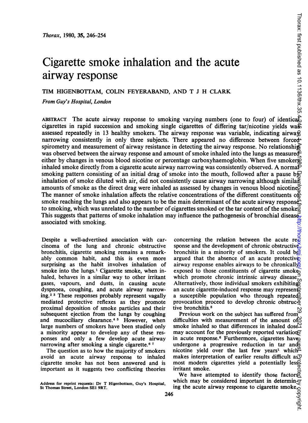 Cigarette Smoke Inhalation and the Acute Airway Response