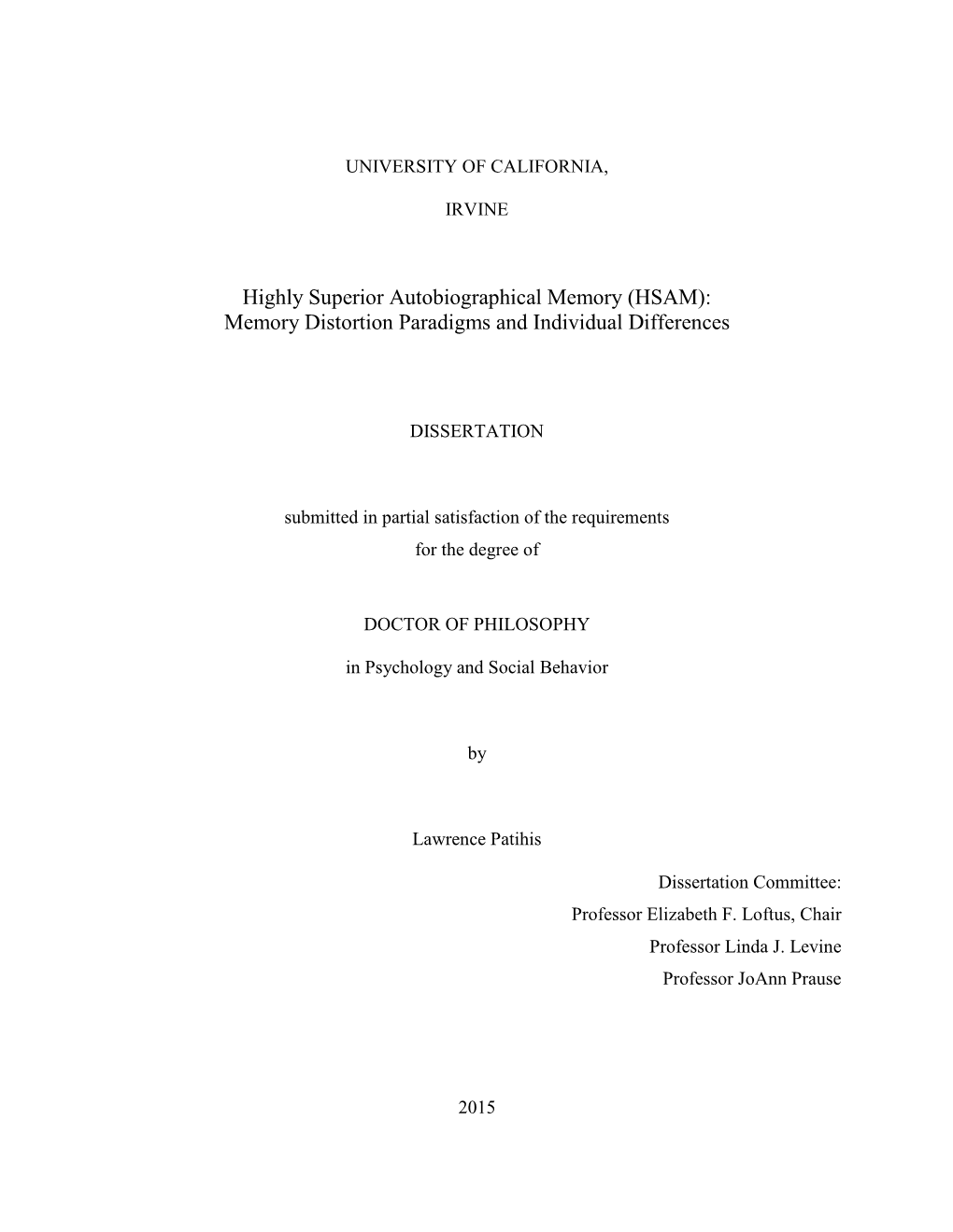 (HSAM): Memory Distortion Paradigms and Individual Differences