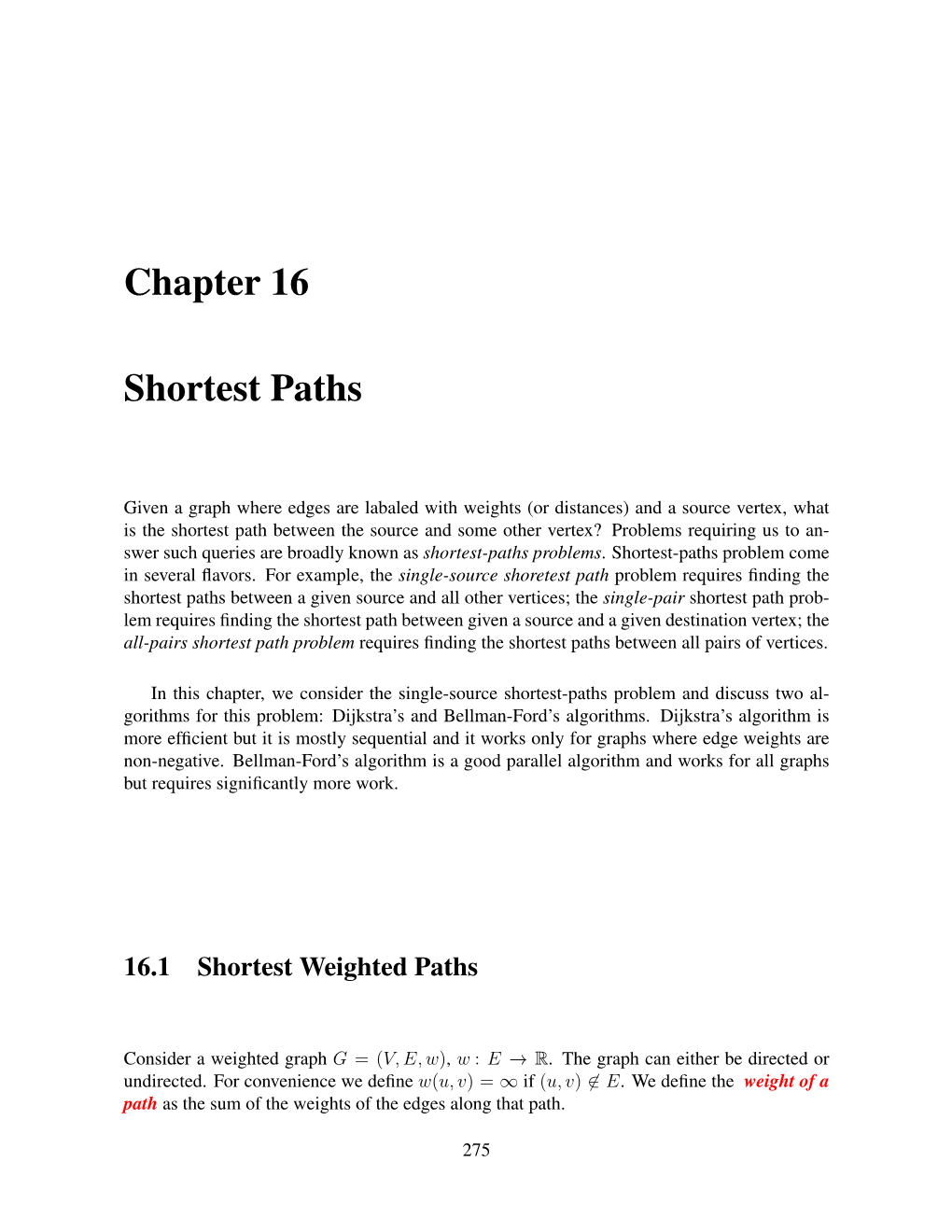 Chapter 16 Shortest Paths