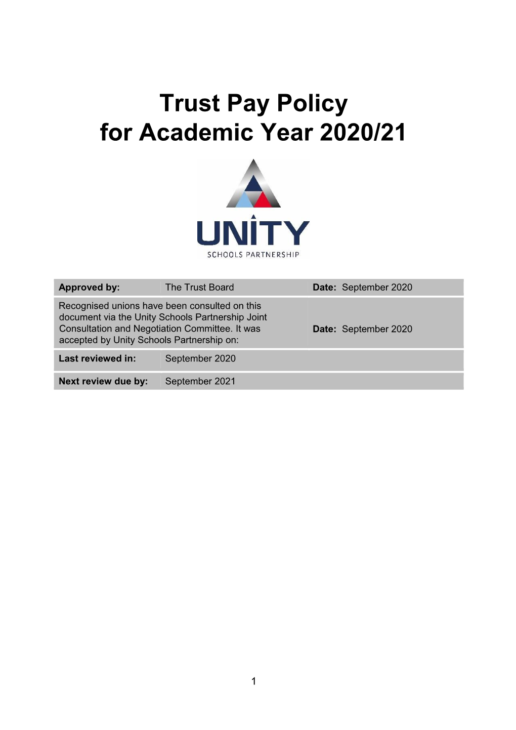 Trust Pay Policy for Academic Year 2020/21