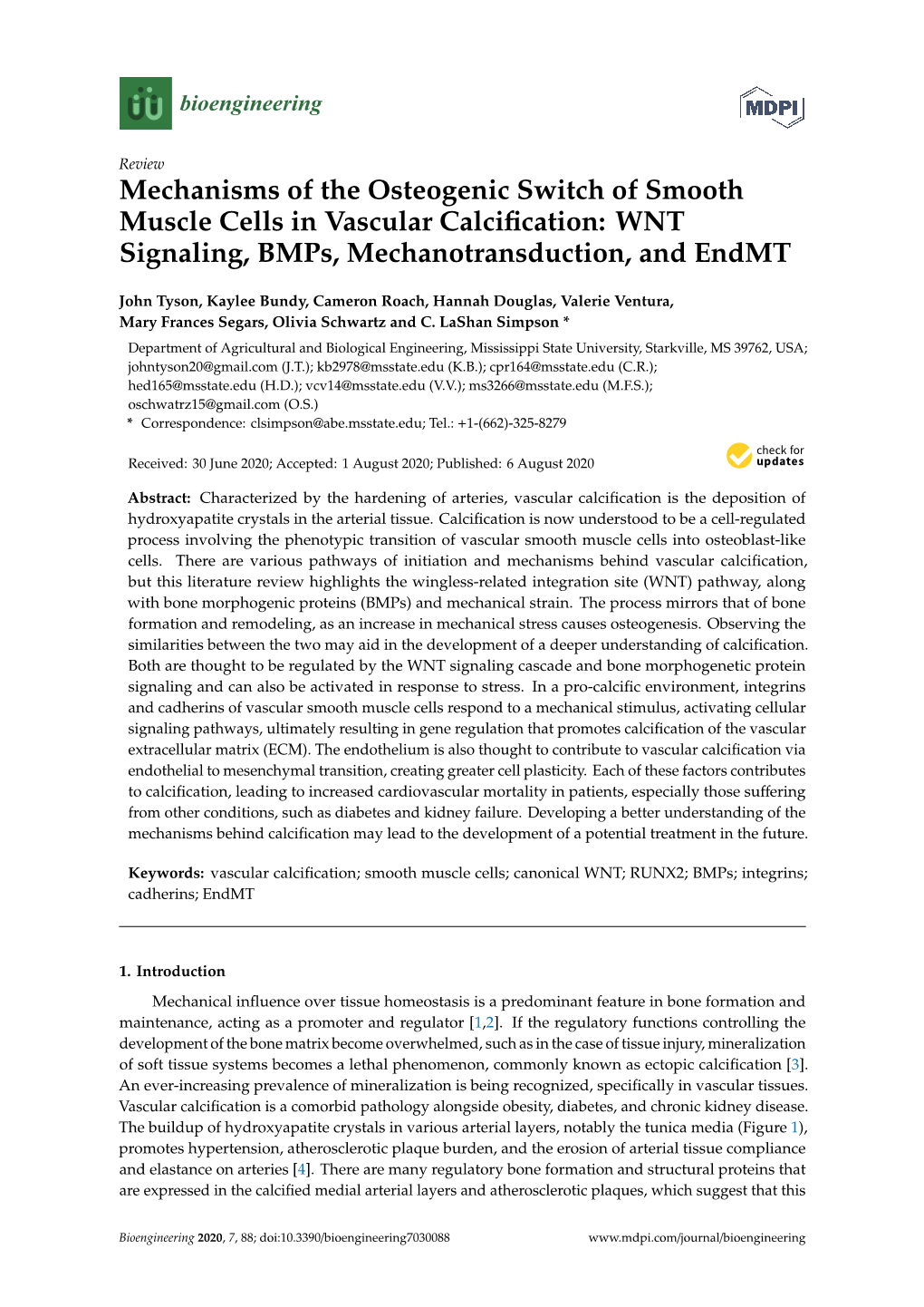 Mechanisms of the Osteogenic Switch of Smooth Muscle Cells in Vascular Calciﬁcation: WNT Signaling, Bmps, Mechanotransduction, and Endmt