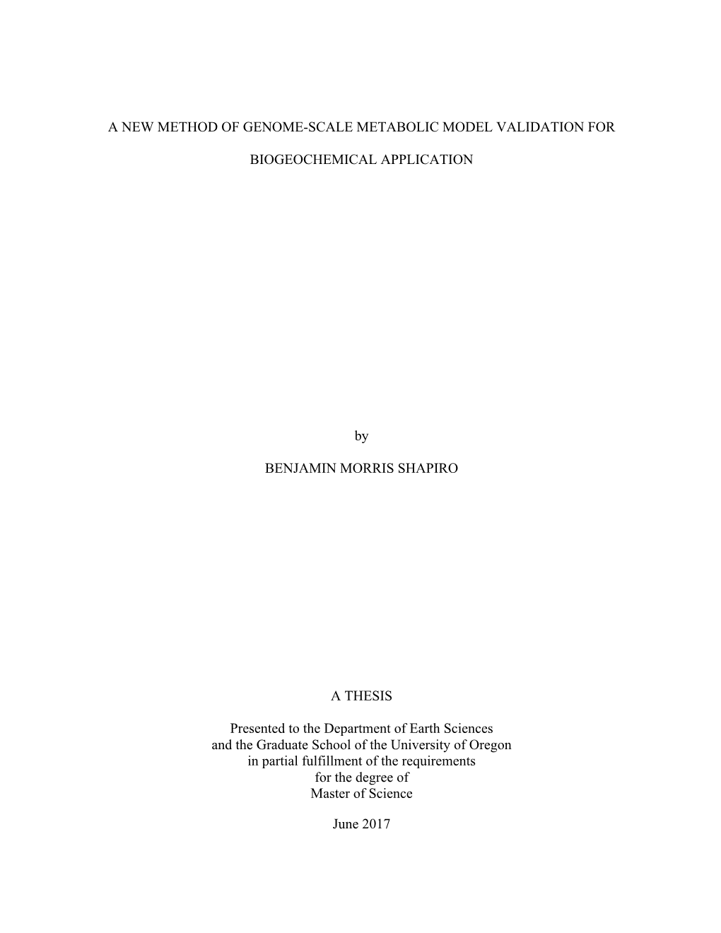 A New Method of Genome-Scale Metabolic Model Validation For