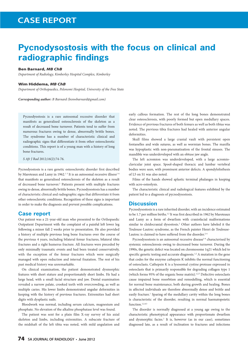 Pycnodysostosis with the Focus on Clinical and Radiographic Findings