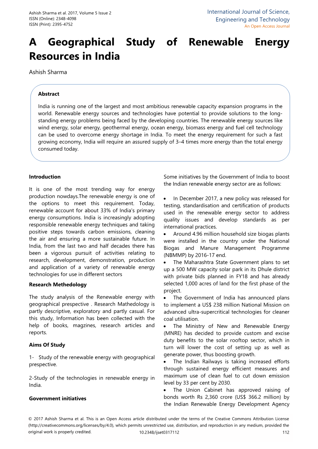 A Geographical Study of Renewable Energy Resources in India