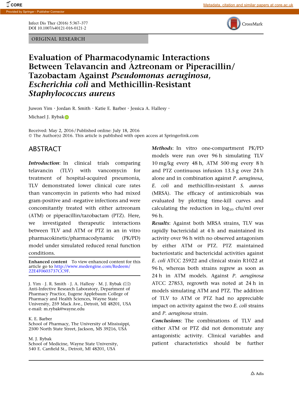 Evaluation of Pharmacodynamic Interactions Between