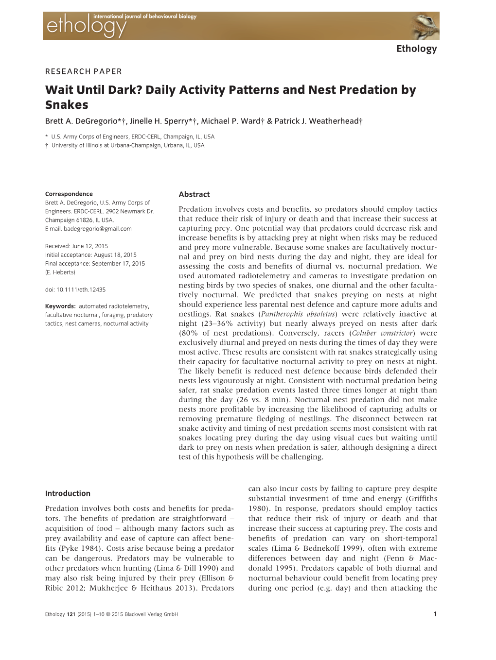 Wait Until Dark? Daily Activity Patterns and Nest Predation by Snakes