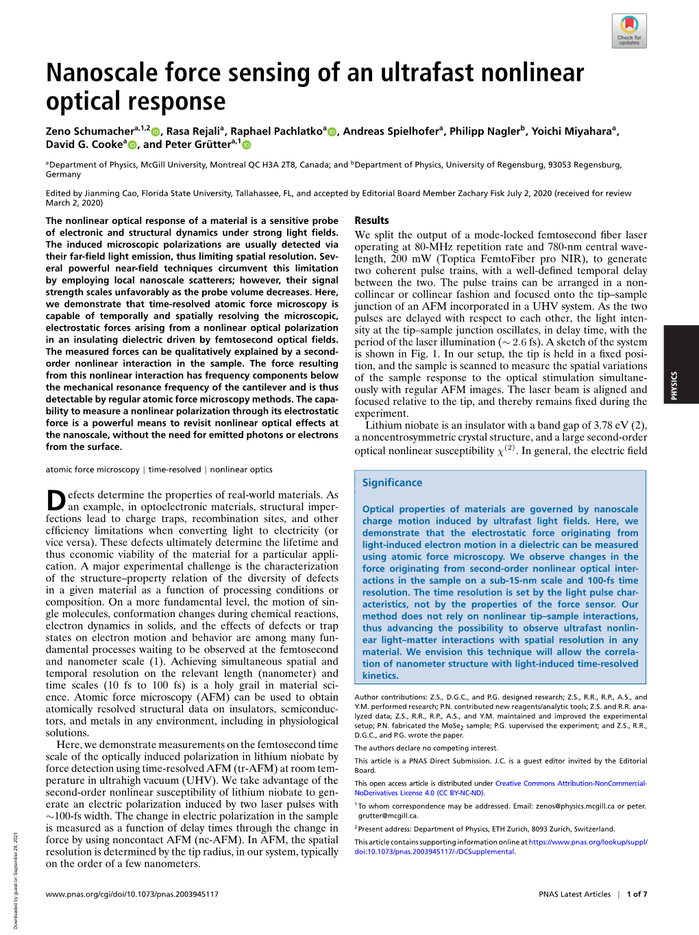 Nanoscale Force Sensing of an Ultrafast Nonlinear Optical Response