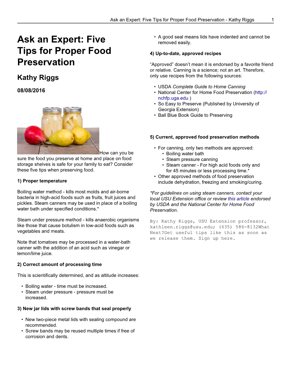 Five Tips for Proper Food Preservation - Kathy Riggs 1