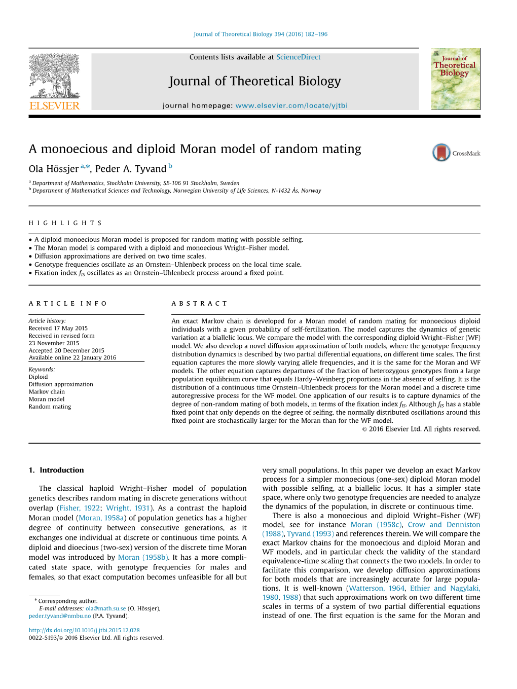 A Monoecious and Diploid Moran Model of Random Mating
