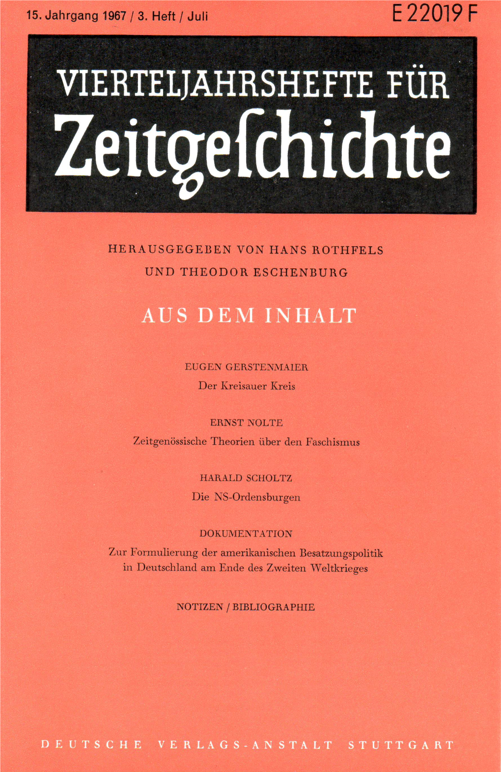 Vierteljahrshefte Für Zeitgeschichte Jahrgang 15(1967) Heft 3