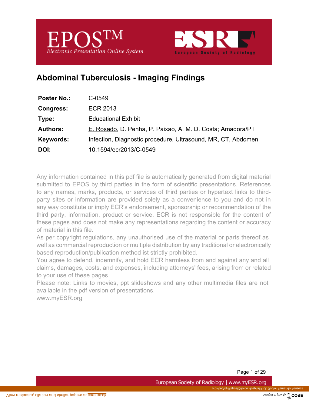 Abdominal Tuberculosis - Imaging Findings