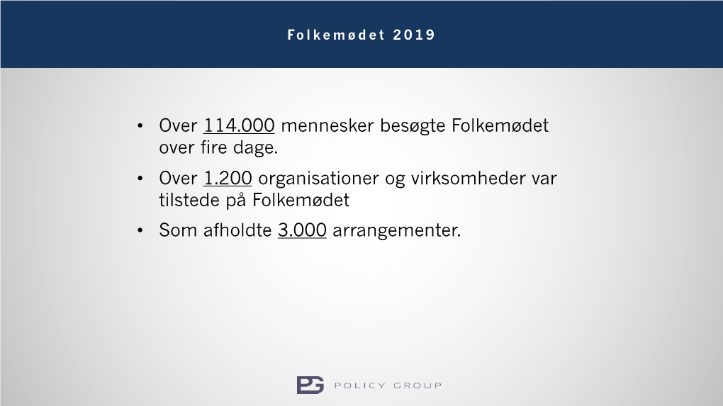 • Over 114.000 Mennesker Besøgte Folkemødet Over Fire Dage. • Over 1.200 Organisationer Og Virksomheder Var Tilstede På Folkemødet • Som Afholdte 3.000 Arrangementer