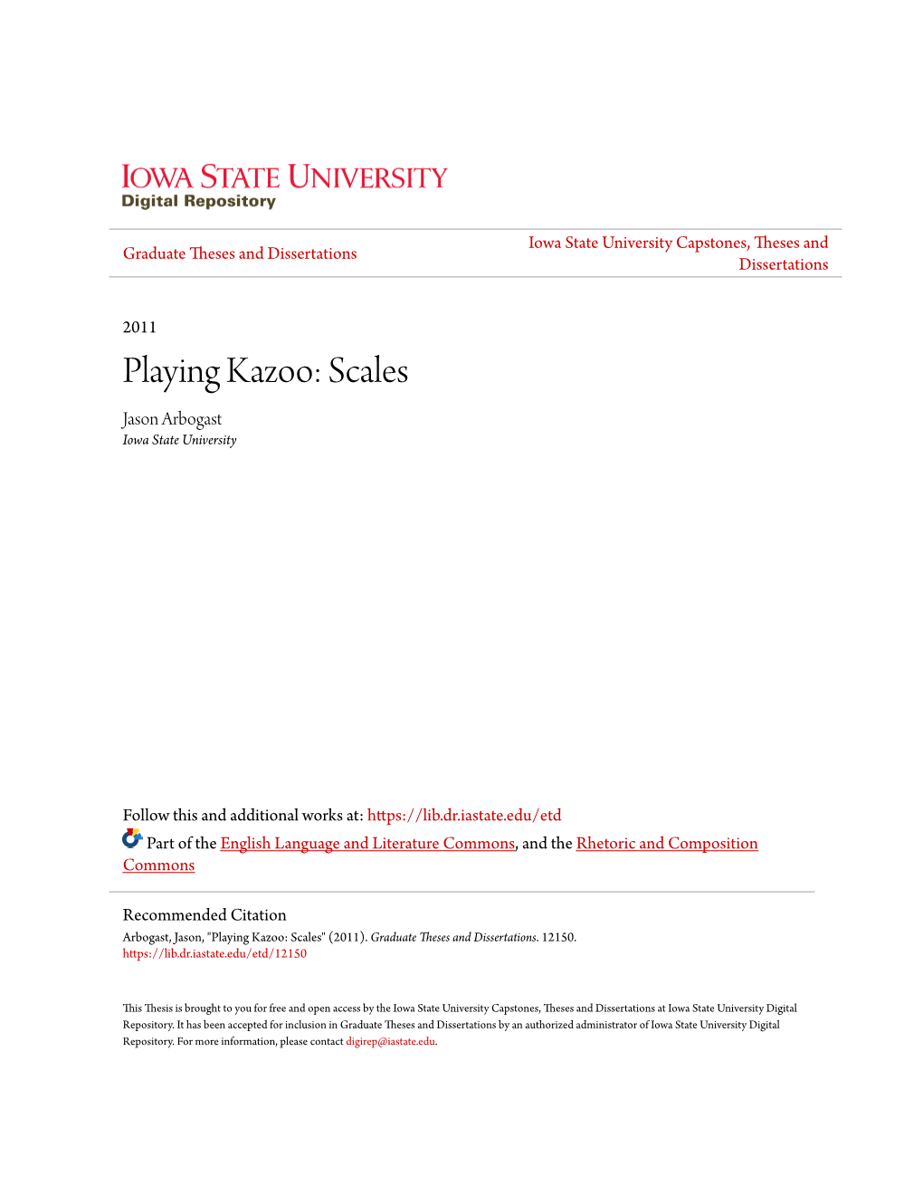 Playing Kazoo: Scales Jason Arbogast Iowa State University