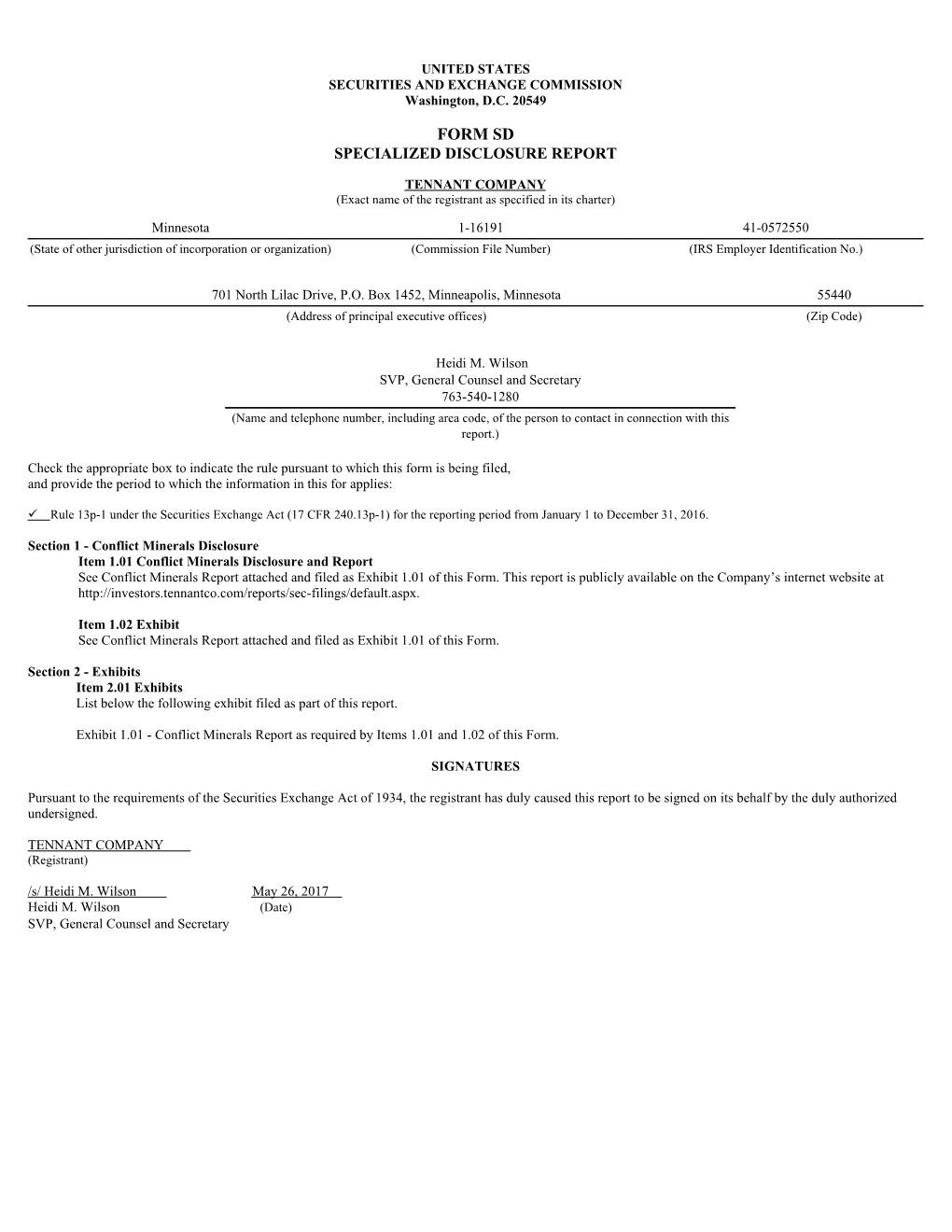 Form Sd Specialized Disclosure Report