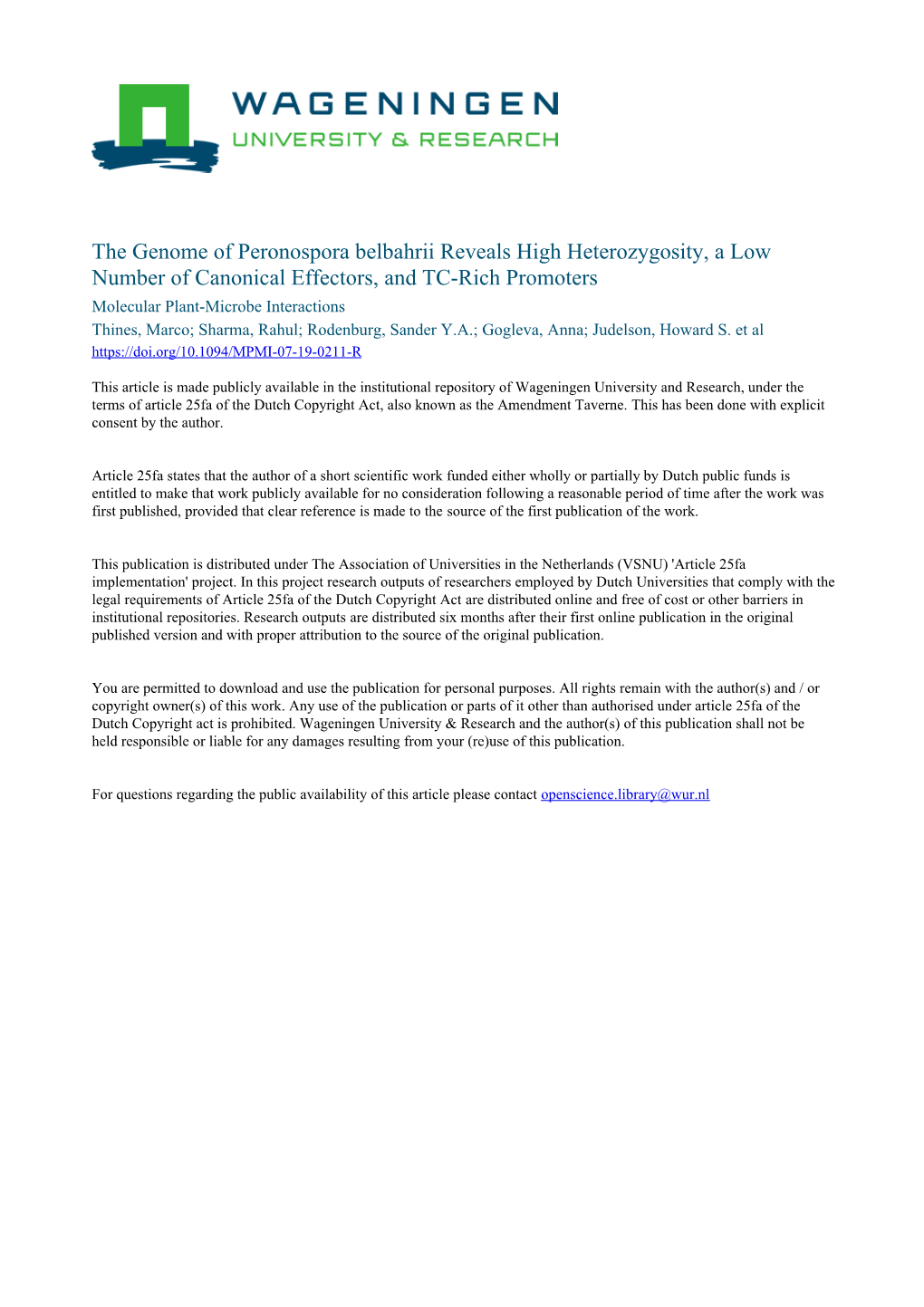 The Genome of Peronospora Belbahrii Reveals High