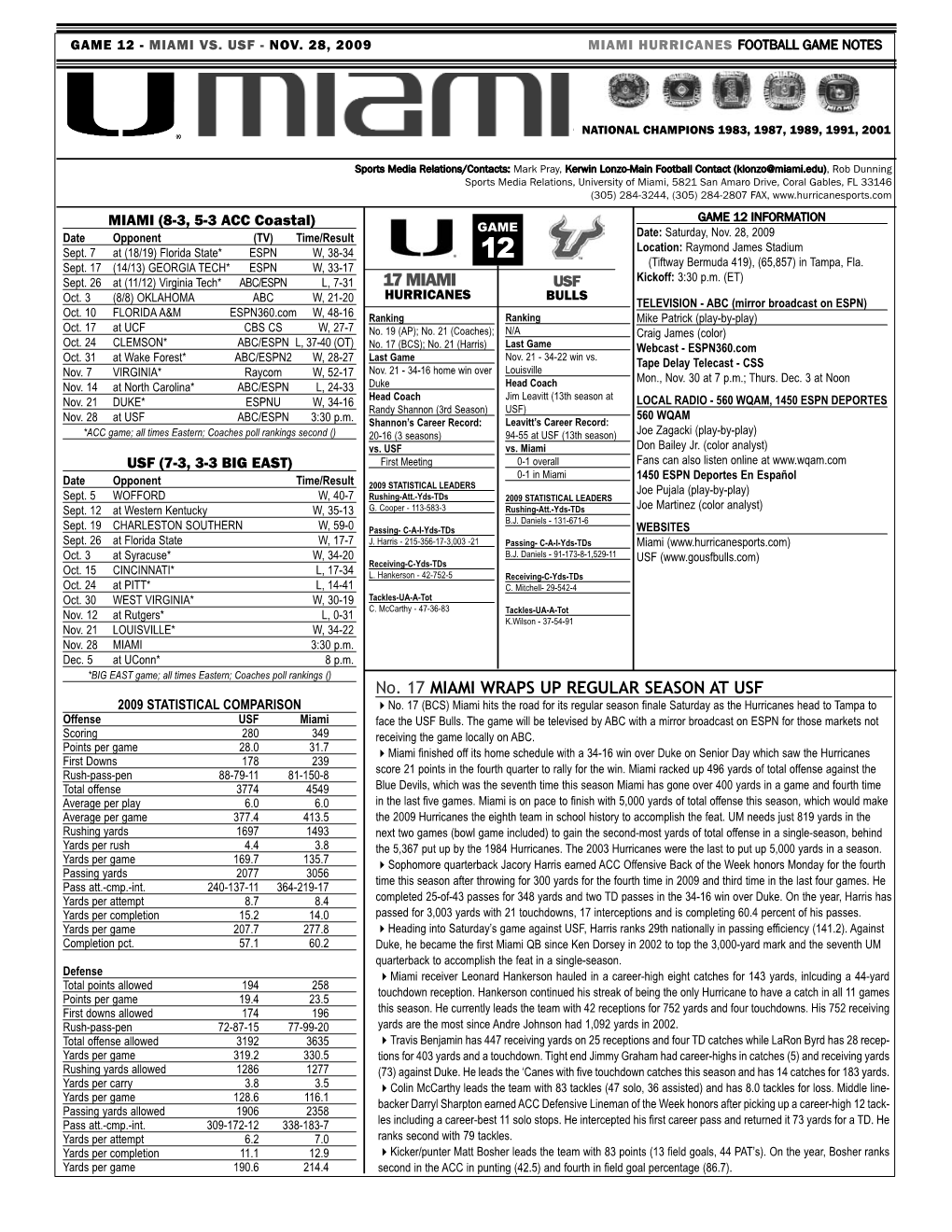 09 12 -USF Game Notes Final.Qxp