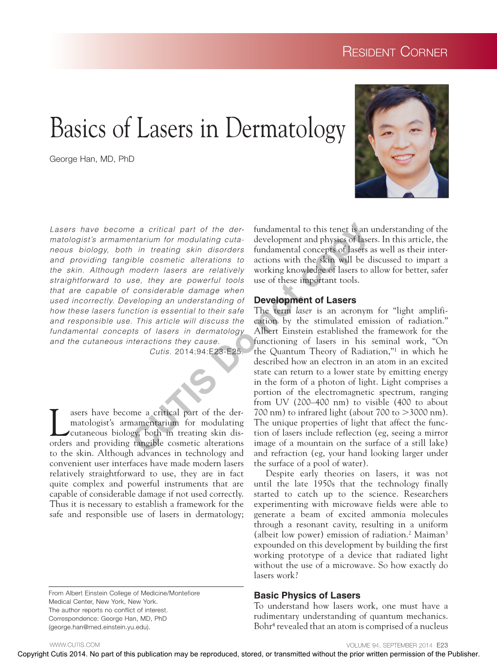 Basics of Lasers in Dermatology
