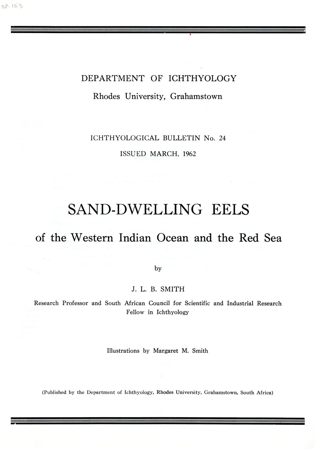 SAND-DWELLING EELS of the Western Indian Ocean and the Red Sea