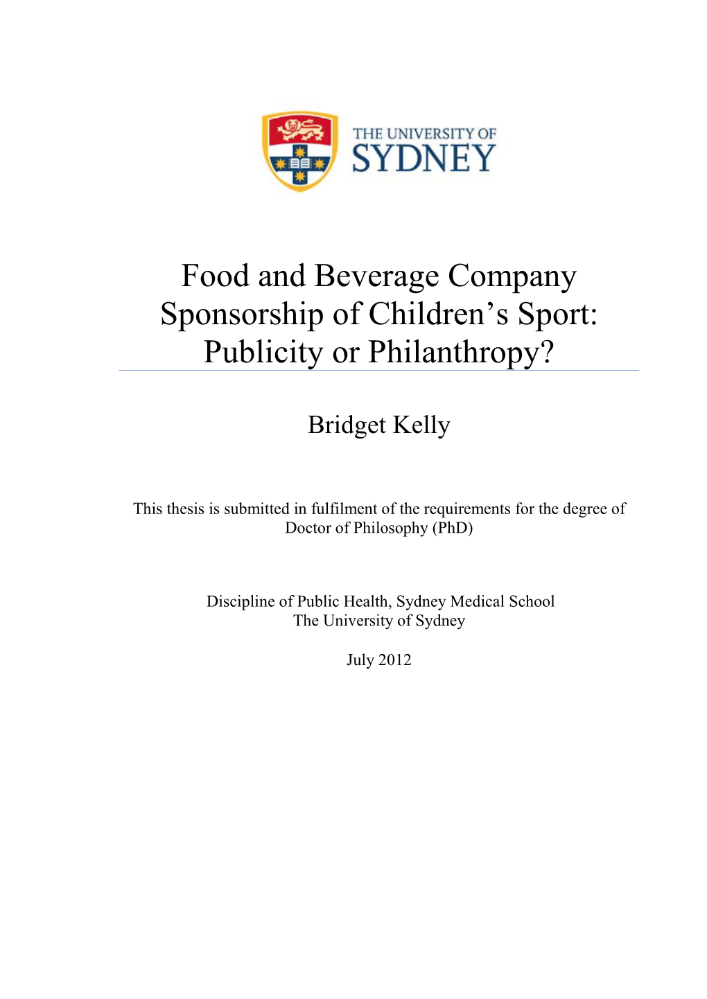 Food and Beverage Company Sponsorship of Children's