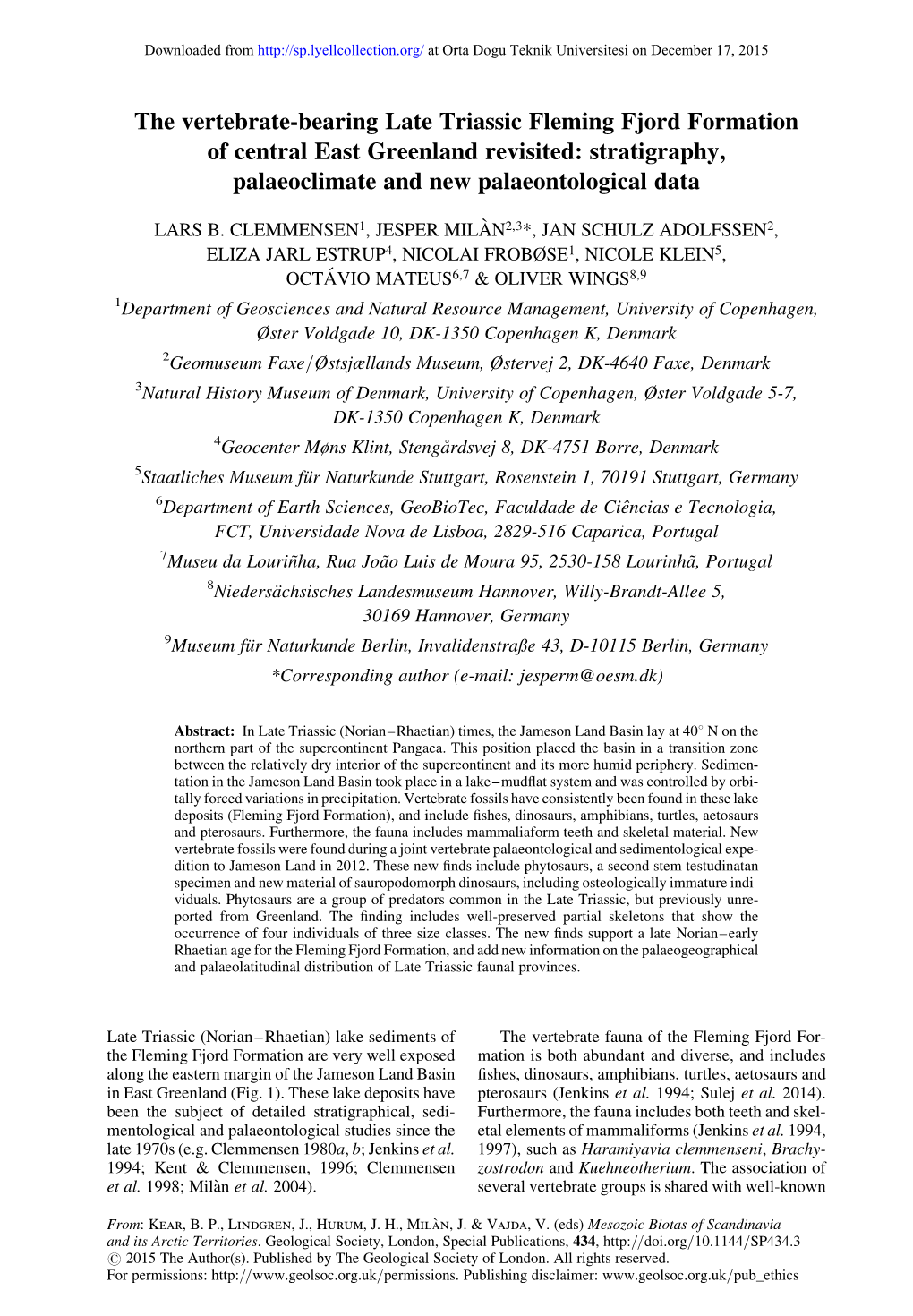 The Vertebrate-Bearing Late Triassic Fleming Fjord Formation of Central East Greenland Revisited: Stratigraphy, Palaeoclimate and New Palaeontological Data