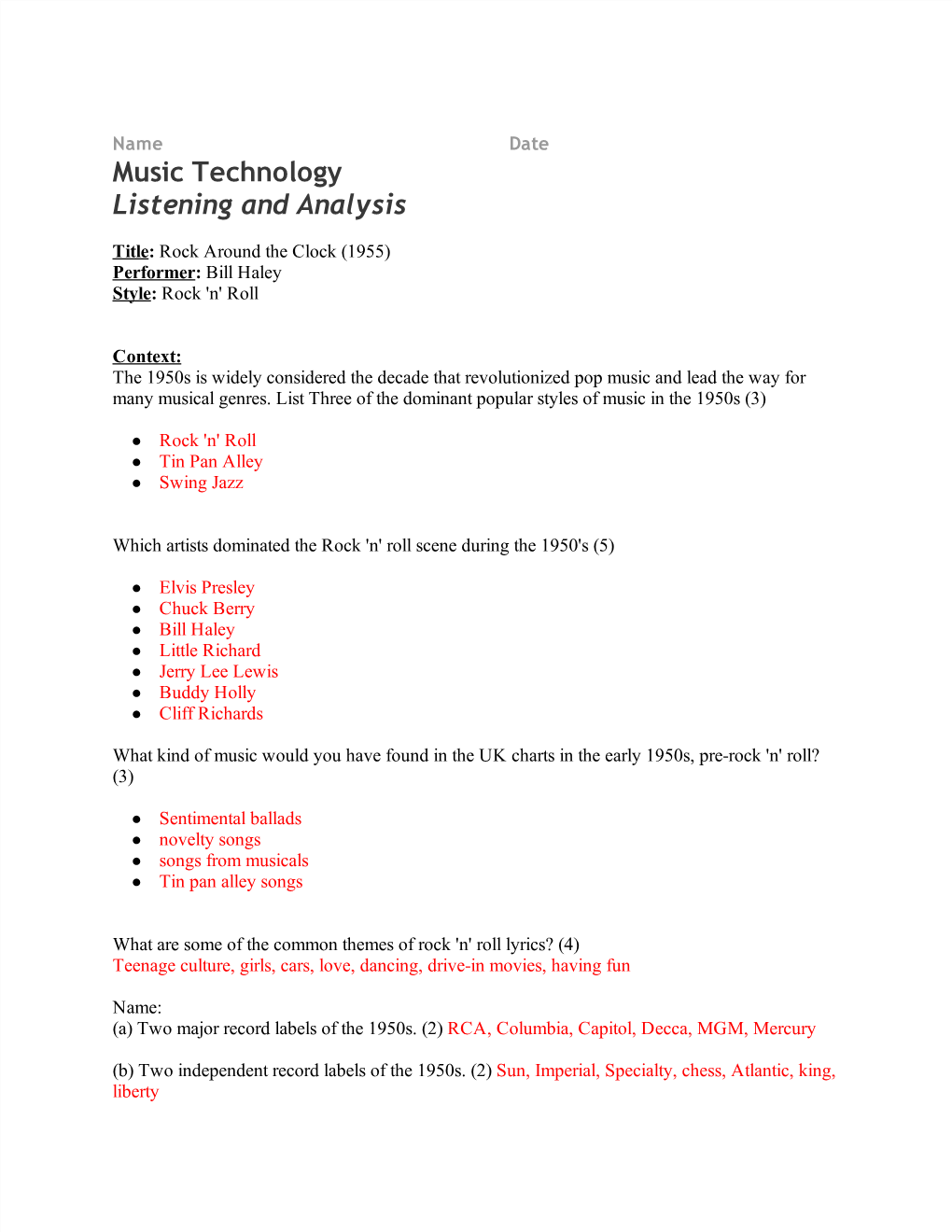 Music Technology Listening and Analysis