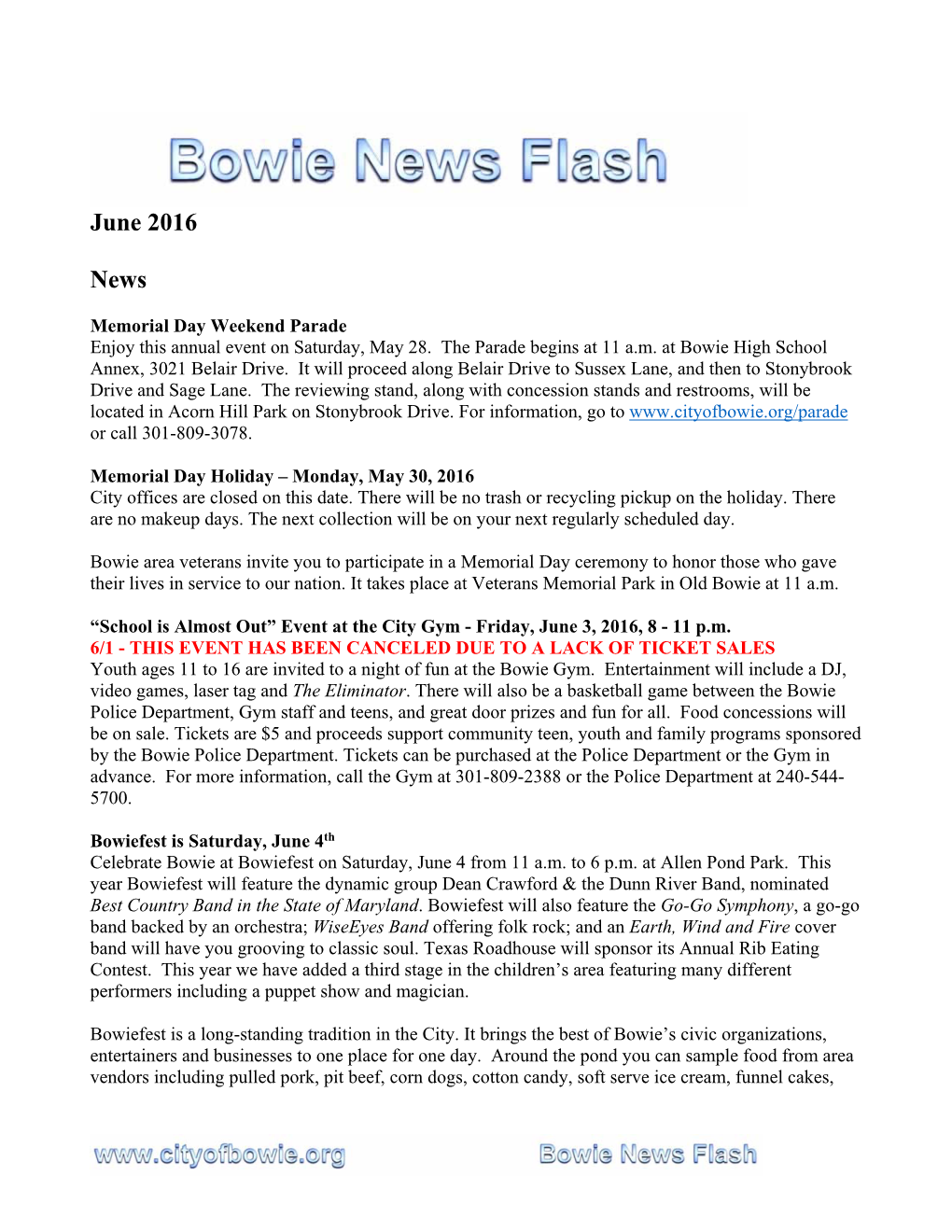 June 2016 News Flash