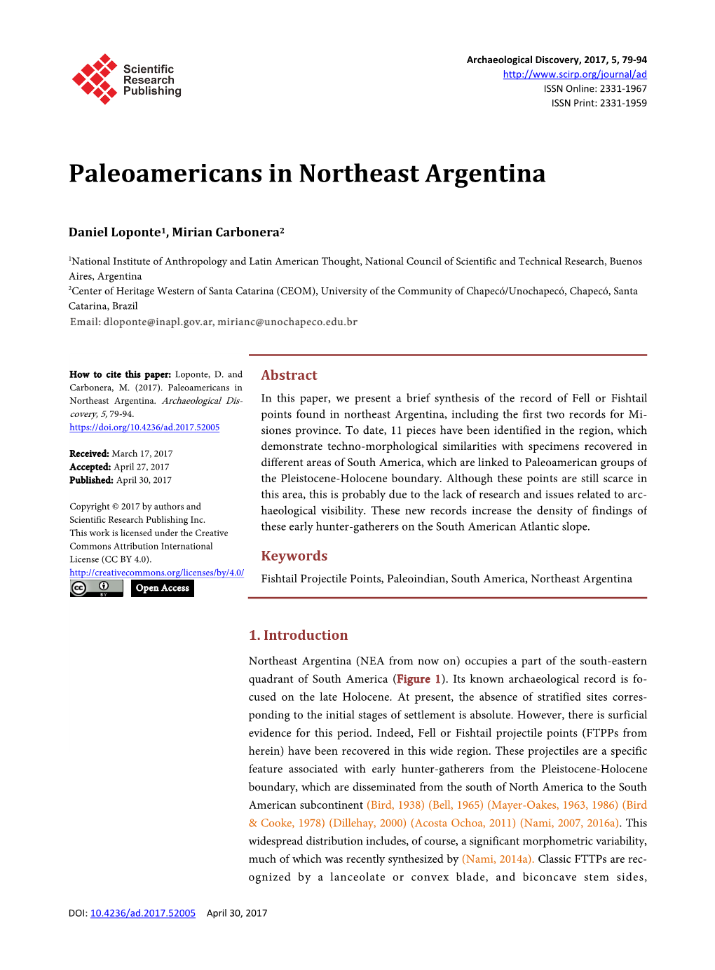 Paleoamericans in Northeast Argentina