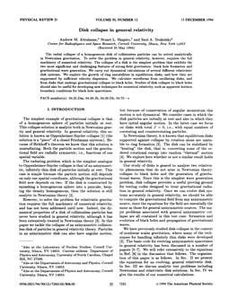 Disk Collapse in General Relativity