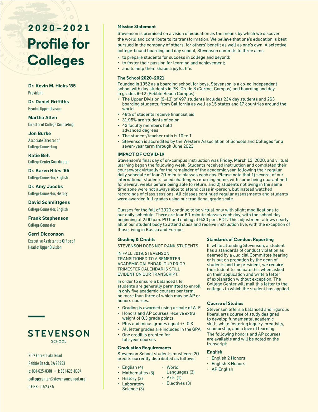 Stevenson's Profile for Colleges