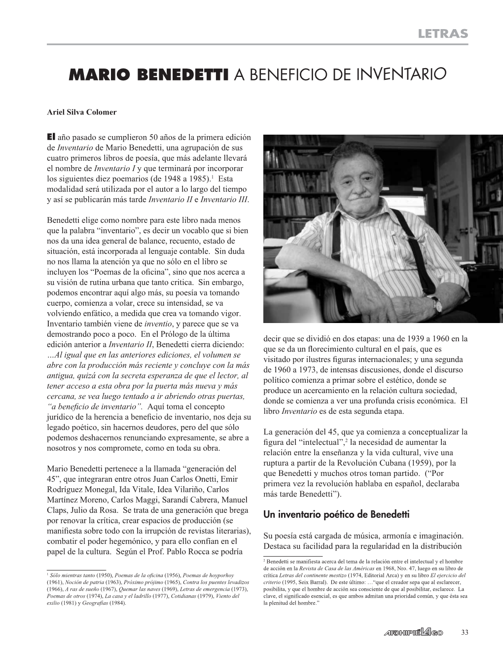 Mario Benedetti a Beneficio De Inventario