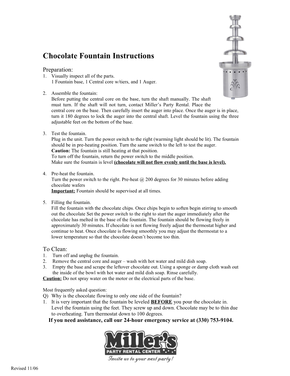 Chocolate Fountain Instructions