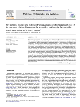 Rare Genomic Changes and Mitochondrial Sequences Provide Independent Support for Congruent Relationships Among the Sea Spiders (Arthropoda, Pycnogonida)