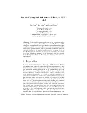 Simple Encrypted Arithmetic Library - SEAL V2.1