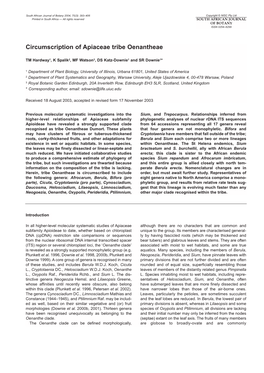 Circumscription of Apiaceae Tribe Oenantheae