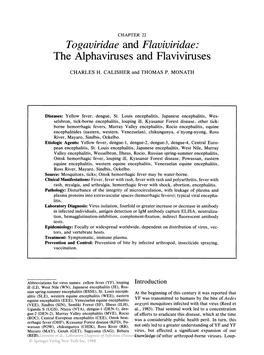 Togaviridae and Flaviviridae: the Alphaviruses and Flaviviruses