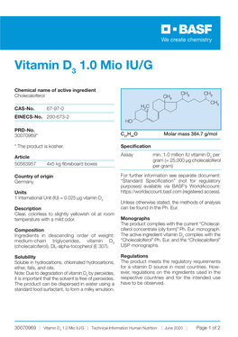 Vitamin D 1.0 Mio IU/G