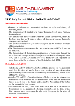 UPSC Daily Current Affairs | Prelim Bits 07-03-2020