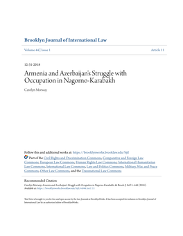 Armenia and Azerbaijan's Struggle with Occupation in Nagorno-Karabakh Carolyn Morway
